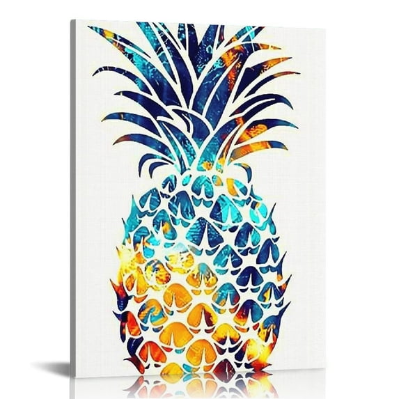 PIKWEEK Square Canvas Wall Art Abstract Painting,Colorful Pineapple Fruit Pattern Artworks with Ready to Hang Art Painting for Home Office Decor 12*16in/16*20in