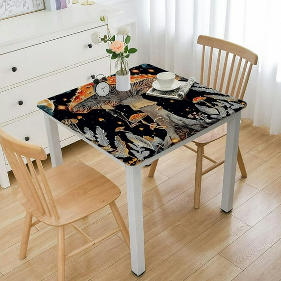 PIKWEEK Square Table Cover for Picnic Dining Kitchen Farmhouse Mushroom Plants Leaves Wall Aesthetic Vintage white