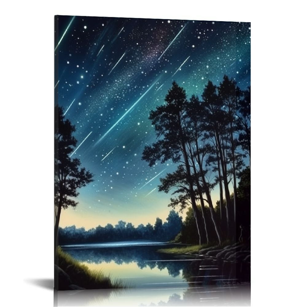 PIKWEEK Starry Sky Wall Art Living Room Bedroom Wall Decor, , Tree ... - Retro Style Wall Art For Homes With Skylights