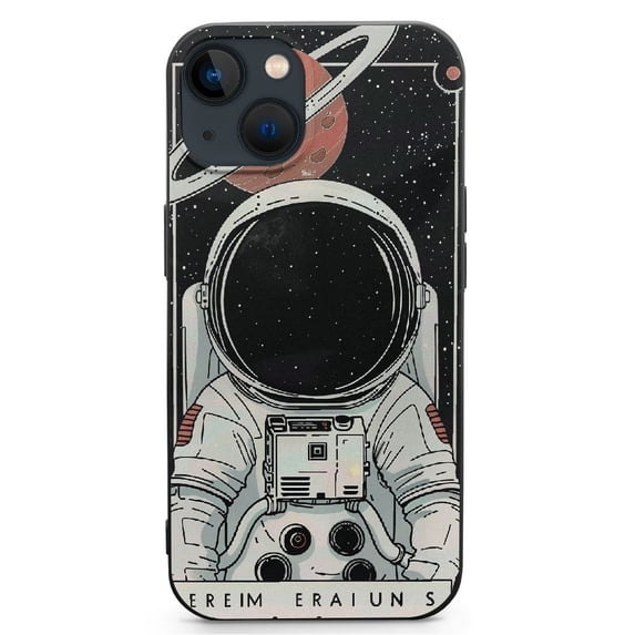 PIKWEEK Suitable for iPhone 13/14 cute phone case, cool cartoon astronaut space rocket moon design fashionable PC bumper shock-absorbing anti slip protection phone case (black Mars) iphone14