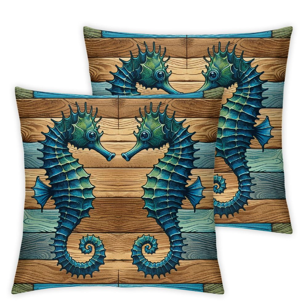 ULOVE YOURSELF Ocean Theme Throw Pillow Covers Set Of 2 - Starfish & Seahorse Beach House Decor 18x18 Inch Linen Covers