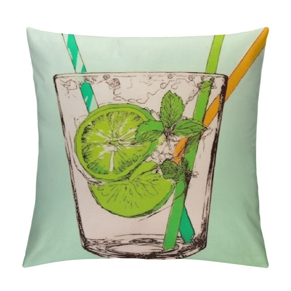 Fukeen Summer Cocktail Throw Pillow Covers - Set Of 4, 18x18 Inch, Tiki Bar & Mai Tai Designs