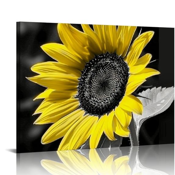 PIKWEEK Sunflower Pictures Wall Decor Canvas Wall Art for Living Room Decorative Black and Yellow Sunflowers for Bathroom Decoration ,Modern Giclee Artwork Print Ready To Hang 16*12inch/20*16inch