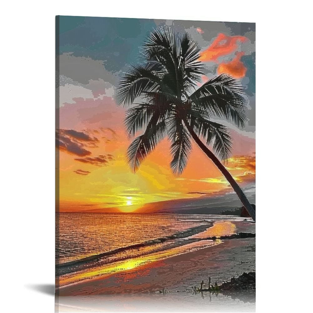 PIKWEEK Sunset Beach Canvas Wall Art - Tropical Island Beach Pictures ...
