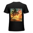 thumbnail image 1 of Wuche Sunset Beach Tropical Beach Palm Trees, Shirt Design Art Display, T-shirt Children's Gift Leisure Breathable Men, Women, Boys and Girls Black, 1 of 4