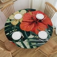 thumbnail image 1 of PIKWEEK Table Cloth Round Table Cover Hawaii Retro Tropical Hibiscus Flowers Leaves Green Plants Summer Decor White, 1 of 8