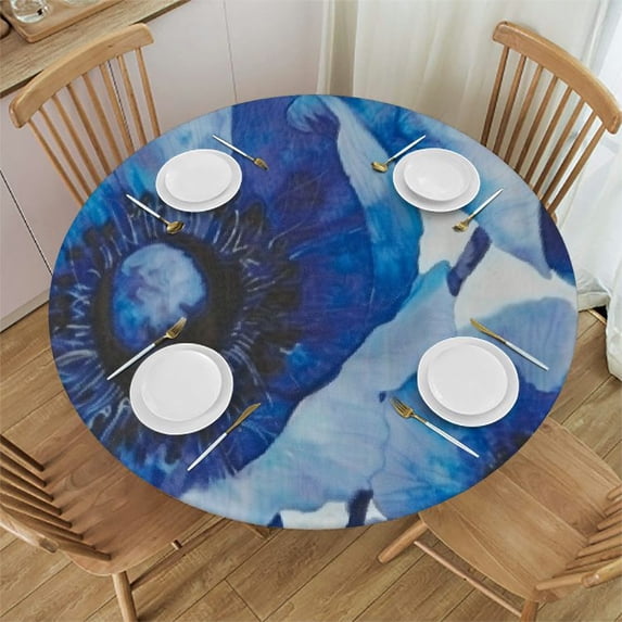 PIKWEEK Table Cloth Round Table Cover Purple Tulips Decor Purple Wild Flowers White