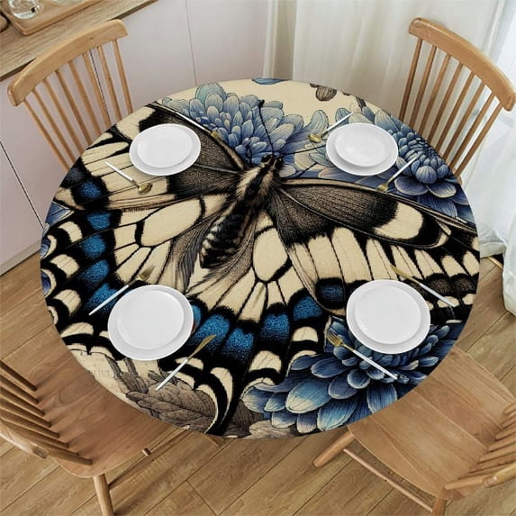 PIKWEEK Table Cover Blue Butterfly Watercolor Orchid Flower Rustic Farmhouse Decorative White