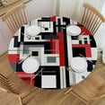 thumbnail image 1 of PIKWEEK Table Round Cover Elastic Edged Tablecloth,Modern Abstract Geometric Circle Tables Cover Waterproof Wipeable Tabletop Protector Cloth for Dinner Party Black Red Grey Color Blocks, 1 of 7