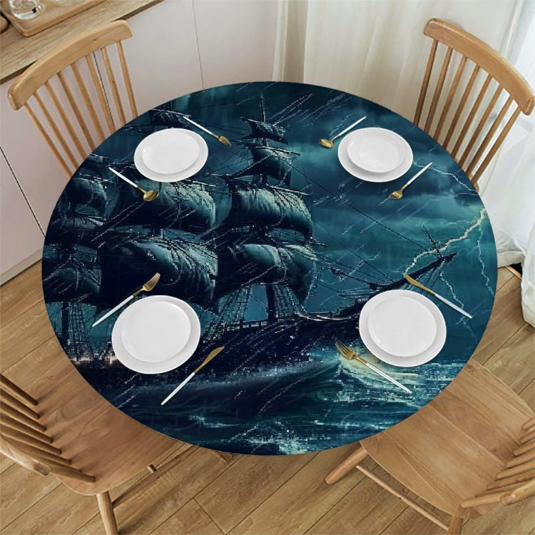 PIKWEEK Tablecloth for Round Tables Landscape Round Table Cover White