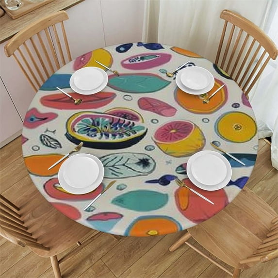 PIKWEEK  Tablecloth for Round Tables Vegetables Round Fitted Tablecloth with Elastic Multicolor Heavy Duty Polyester Fabric Tablecloths for Kitchen Dinning for Indoor Outdoor Kitchen Party