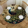 thumbnail image 1 of PIKWEEK Tablecloths Colorful Peacock Retro Rustic Vintage Flowers Feather Decorative White, 1 of 8