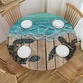 thumbnail image 1 of PIKWEEK Tablecloths Ocean Turtle Beach Wooden Round Table Cover White, 1 of 8