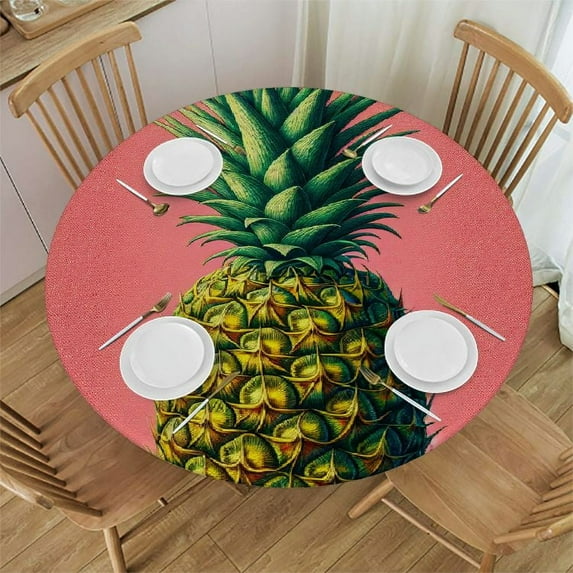 PIKWEEK Tablecloths Pineapple Tropical Summer Fruits Round Table Cover White