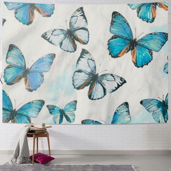 PIKWEEK Tapestry Wall Hanging Watercolor Blue Butterfly  Wall Tapestries for Dorm Living Room Bedroom Decoration Painting