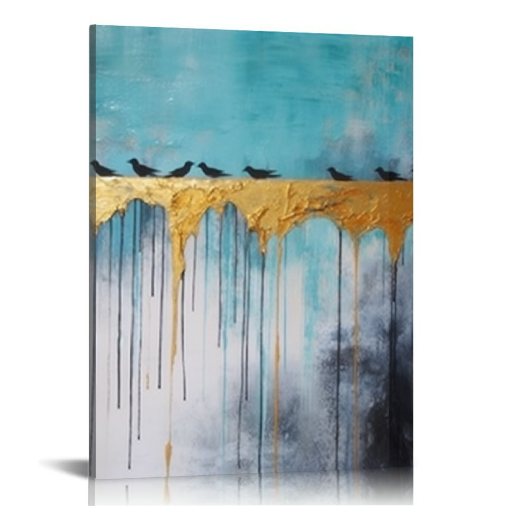 PIKWEEK Teal Abstract Wall Art Mountain Canvas Nature Scenery Painting ...