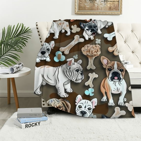 PIKWEEK Throw Blanket Bulldog Elephant Striped Pattern Knitted Soft Lightweight Blanket Cozy Warm Microfiber Throw for Adult Kids Pet Cat Dog Couch Bed Sofa