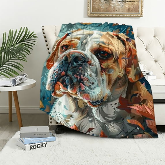 PIKWEEK Throw Blanket Bulldog Elephant Striped Pattern Knitted Soft Lightweight Blanket Cozy Warm Microfiber Throw for Adult Kids Pet Cat Dog Couch Bed Sofa