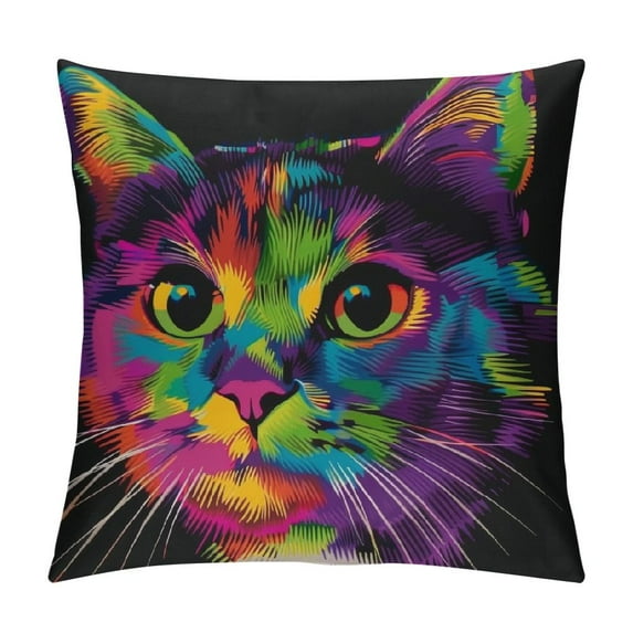 PIKWEEK Throw Pillow Cover with Cute Cat Printed, Colorful Art Cat Pattern Throw Pillow Case, Square Decorative Cushion Covers Pillowcase Home Sofa Bedroom Car