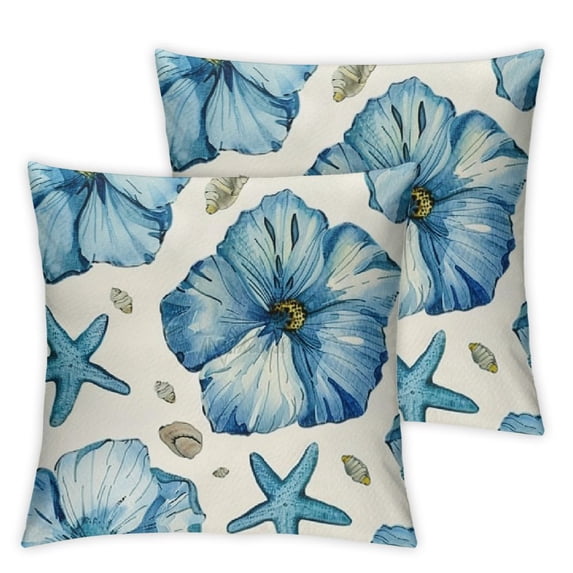 PIKWEEK Throw Pillow Cover  Set of 2 Ocean Sandpiper Beach Birds Watercolor in Sea Blue Kathie Decorative Indoor/Outdoor Square Pillow Covers Cushion Cases for Sofa Couch Bed