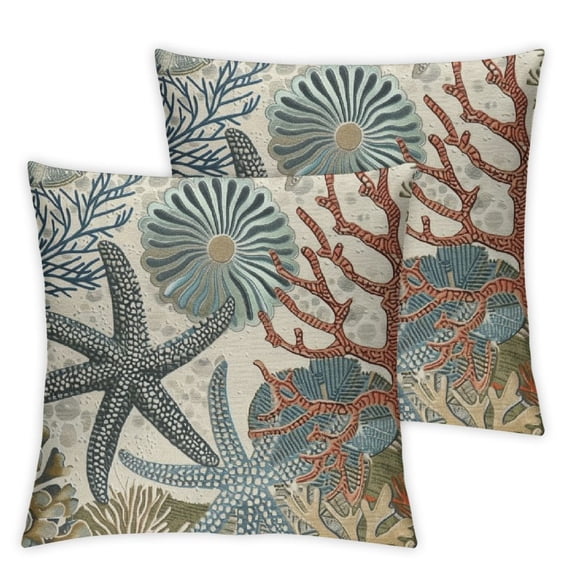 PIKWEEK Throw Pillow Cover Set of 2 Ocean Sandpiper Beach Birds Watercolor in Sea Blue Kathie Decorative Indoor/Outdoor Square Pillow Covers Cushion Cases for Sofa Couch Bed