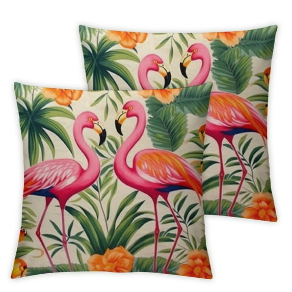 Wuche Tropical Throw Pillow Covers Tropical Leaves&Flowers with Parrot Flamingo Bird Pattern Home Decorative Cushion Covers Pillowcase (Tropical)2pc