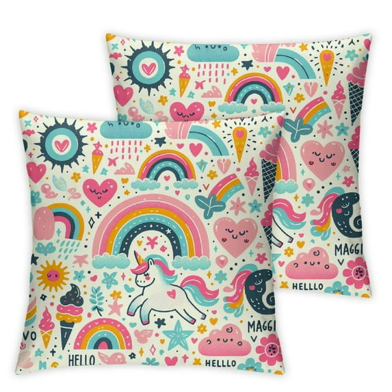 PIKWEEK Unicorn Like Doughnut Rainbow Cake Popcorn 2 Pcs Cartoon Kids Pillowcases 100% Cotton Cozy Standard  Pillowcase Multiple specifications