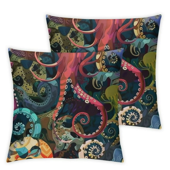 Wuche VARON Square Pillow Cover Cartoon Fun Colored Octopus tentacle Pattern Pillow Cover Decorative Home, Bedroom, Sofa Pillow Cover, Various Sizes, Set of 2 White