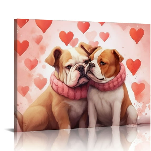 PIKWEEK Valentine's Day Canvas Wall Art Painting Picturs for Bathroom Kitchen Decor Dog Romantic Love Hearts Framed Print Artwork, Hanging Posters Home Decor Artwork