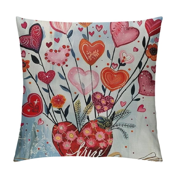 Wuche Valentines Day Pillow Cover Vase Heart Balloon Decor Holiday Farmhouse Pillow Case Gifts Decoration for Home Sofa Couch