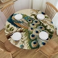 thumbnail image 1 of PIKWEEK Vintage Blue Elegant Colorful Peacock Double Side Table Cloth White, 1 of 8