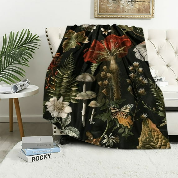 PIKWEEK Vintage Mushroom Witchcraft Plant Blanket, Soft Blankets Flannel Bed Throw Cozy Lightweight Plush Gifts for Women Men Boys Girls Sofa Couch Bedroom Living Rooms Warm All