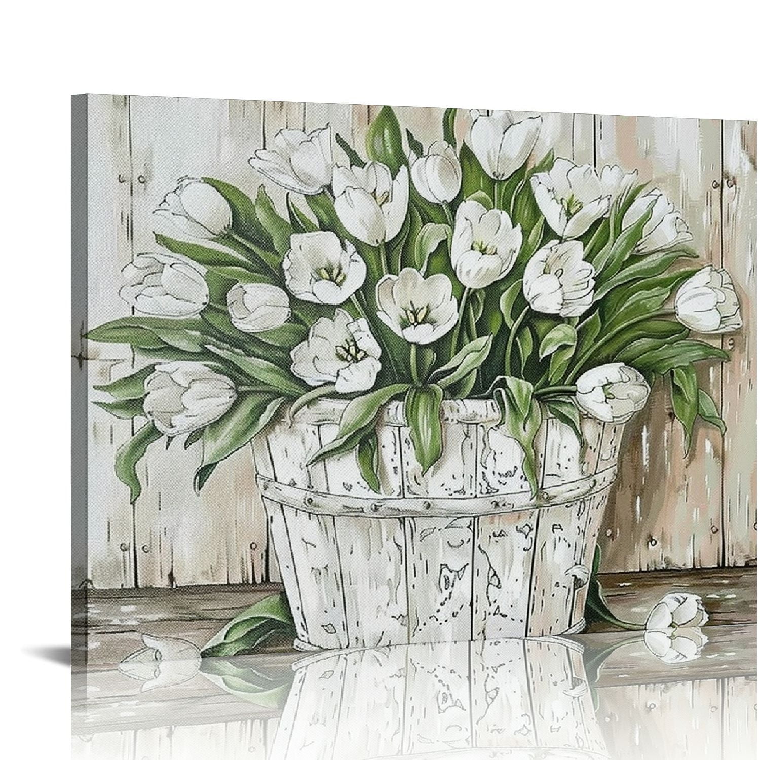 PIKWEEK Vintage Tulip Wall Art Rustic Flowers Art Prints White Tulip ...