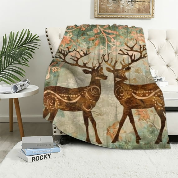 Wuche Vintage Wild Deer Deer Deer Wool Blanket Super Soft and Comfortable Decorative Blanket, Suitable for Home Beds, Sofa Chairs, Travel, Various Size White