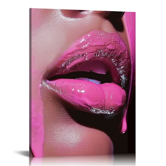 PIKWEEK Wall Art Bathroom, Decor Prints Pink Glam Glitter, lipstick Pink, Canvas Pictures Bathroom Artwork Wall Black and White Modern Women Funny Bathroom, Print 12x16 in