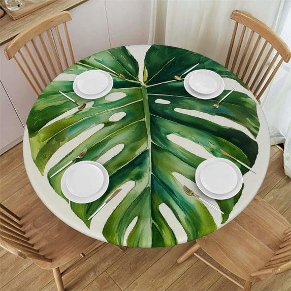 PIKWEEK Washable Palm Leaves Tablecloth for Home Kitchen Outdoor Decoration White