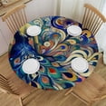 thumbnail image 1 of PIKWEEK Watercolor Birds Peacock Decorative Tablecloth, Round Table Cover White, 1 of 8