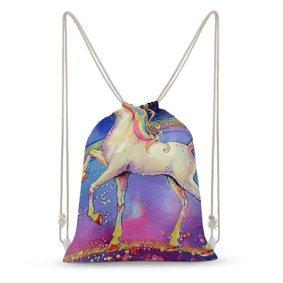 PIKWEEK Watercolor Unicorn Drawstring Bags Backpack Bag Horse Cartoon Animal Fairy Tale Pink Purple Hair Hand Paint Sport Gym Sack Drawstring Bag String Bag Yoga Bag for Men Women 11.8*15.7 in
