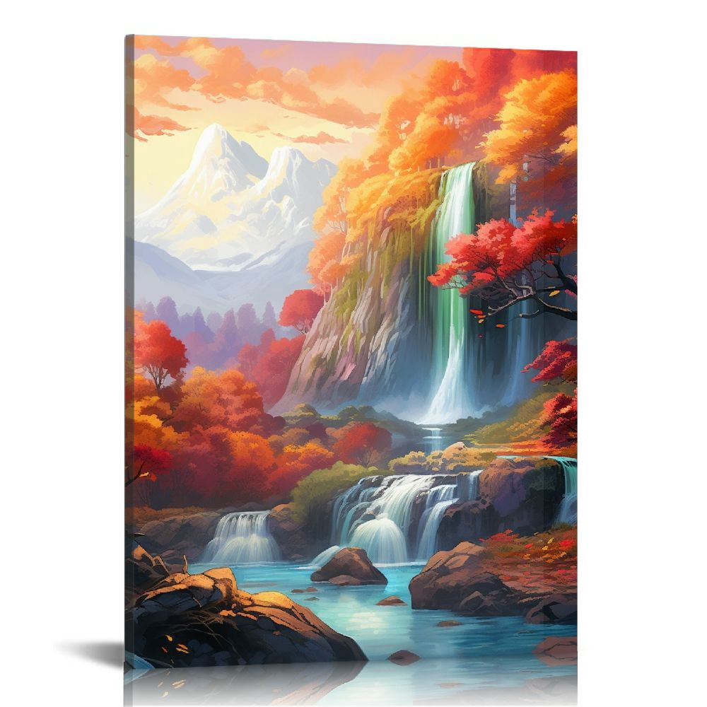 PIKWEEK Waterfall Canvas Wall Art Modern Nature Wall Decor Landscape ...