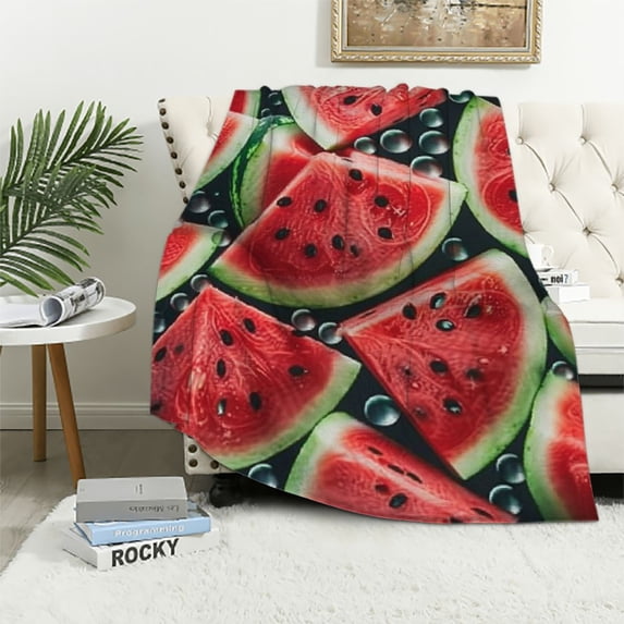 PIKWEEK Watermelon Bedding Blanket Printed Fruit Pattern Plush Gifts Fluffy Soft Cozy for Holiday Bed Couch for Boys Girls All Season Multiple specifications White