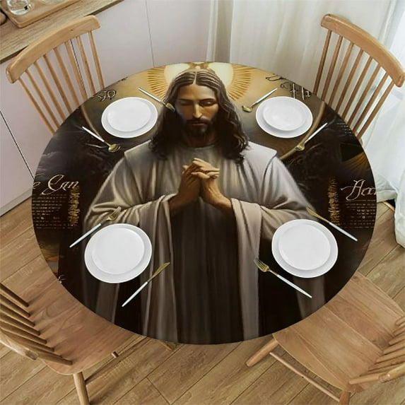 PIKWEEK Waterproof Resistant Fabric Round Tablecloth White