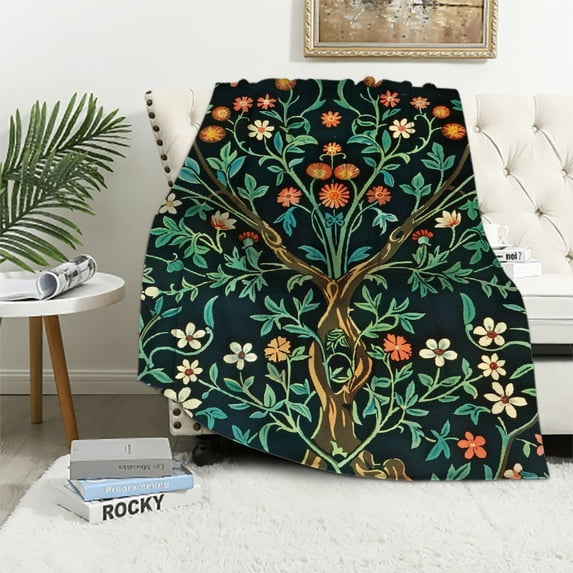 PIKWEEK William Morris Tulip Pattern Blanket Super Soft Flannel Fleece Throw Blankets, Art Vintage Blanket Decorative Blankets for Couch Bed Sofa Travel Vintage