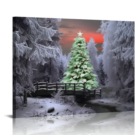 PIKWEEK Xmas Canvas Print - Christmas Trees and Cardinals - Snowy Day in the Woods Holiday Scene