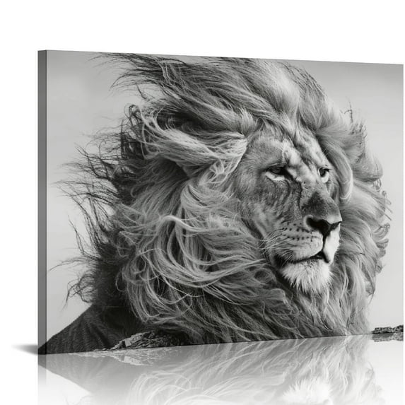 PIKWEEK YP0950 Lion Wall Art Brown in Black and White Canvas Wall Art Framed Animal Canvas Prints Painting Pictures Ready to Hang for Living Room Bedroom Kitchen Home and Office Wall Decor