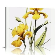 PIKWEEK  Yellow Abstract Floral Wall Art Botanical Still Life Artwork Print Minimalist Painting for Living Room Bedroom Gallery Wrapped (White, Small)