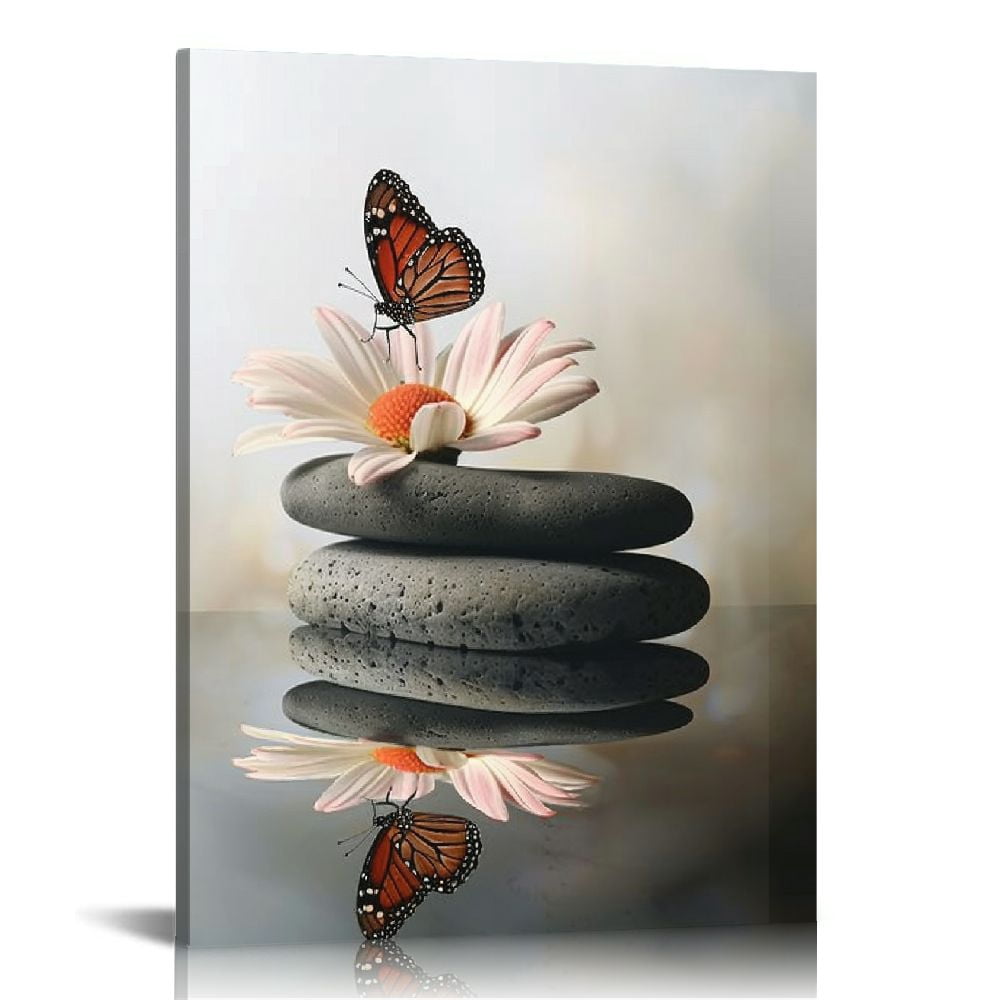 PIKWEEK Zen Canvas Wall Art Spa Pictures Wall Decor Flower Zen Stones