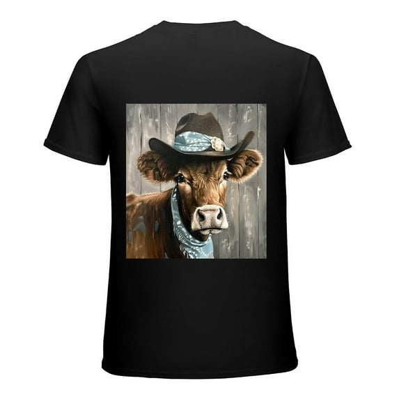 Wuche countryside cow pictures cute and interesting brown countryside farmhouse cow animals, shirt design art display, T-shirt children's gift casual breathable men, women, boys and girls Black