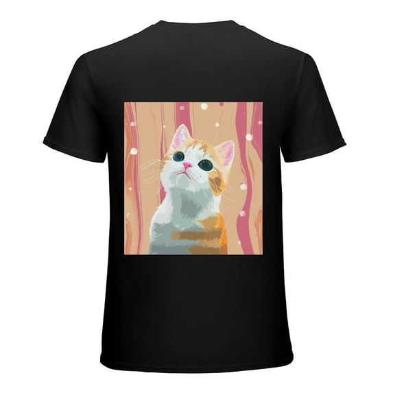 PIKWEEK 's cute colorful cat smile innocent pure face, shirt design short sleeved unique artistic charm, T-shirt children's gift casual breathable men, women, boys and girls Black