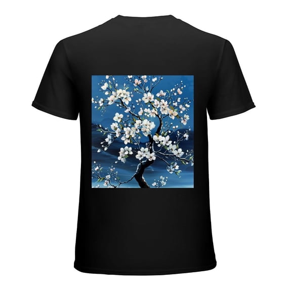 Wuche 's dreamy cherry blossom moon ocean, designed shirt, artistic display, T-shirt lover gift casual breathable men, women, boys, girls, children Black