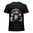 thumbnail image 1 of PIKWEEK 's fun gorilla listens to music, designs shirts, showcases art, T-shirts, Valentine's gifts, casual and breathable men, women, boys, girls, children Black, 1 of 4
